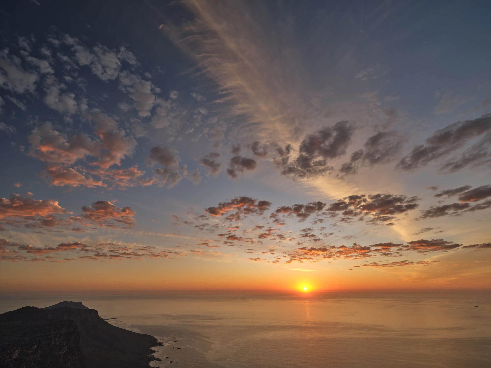 Sunset over the Atlantic at Cape Point, South Africa, seen from the peninsula heights